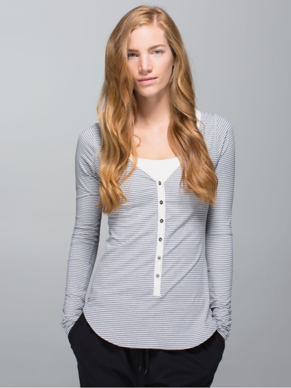 Lululemon Awesoma Henley Hyper Stripe Heathered Slate Ghost in Rulu Light size S